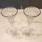 Mikasa Crystal Pair Candlestick Holders - Gold Trim - 8 1/2" Tall