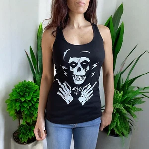 Too Fast Punk Rock Metal Goth Skull Crimson Ghost Black Racerback Tank Top - Picture 1 of 5