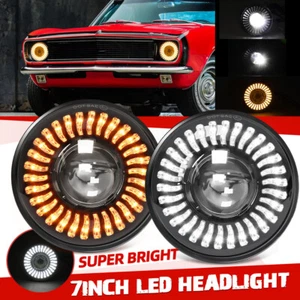 For 1969-1981 Chevy Camaro Pair 7inch LED Hi/Lo Beam Headlights Halo DRL Black - Picture 1 of 13