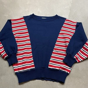 Vintage 70s 60s Striped Sweater M Women’s Red White Blue JinShan Boxy - Picture 1 of 7