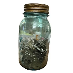 Vintage Aqua Blue Ball Perfect Mason Quart Jar #8 Circa 1923-1933 Vintage Lid - Picture 1 of 17