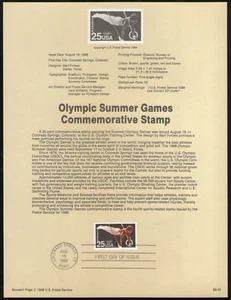 US. SP833. 2380. 25c. Olympic Summer Games. Souvenir Pages.1988 - Picture 1 of 1