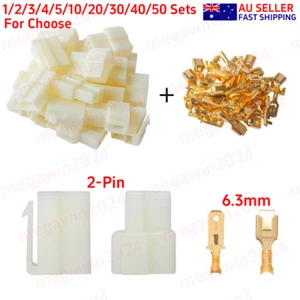 1-50 Sets Male Female 2-Pin Housing Plug 6.3mm Spade Terminals Wire Connectors - Picture 1 of 18