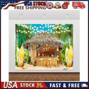 10x8ft Summer Tiki Bar Tropical Hawaiian Aloha Luau Party Photography Backdrop - Picture 1 of 12