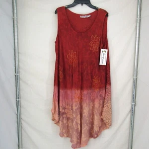 Just Cruising Free Size 2 Tone Red Floral Design with Beaded Flowers Tank Dress - Picture 1 of 9