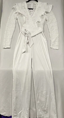 性感蕾丝白色长袖连身裤扣尺寸 XXL — 第 1/4 张图片