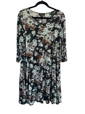 Vestido Karen Kane Feminino Médio Floral Rosas Preto Azul Marrom Linha A Elástico #2564 - Imagem 1 de 4