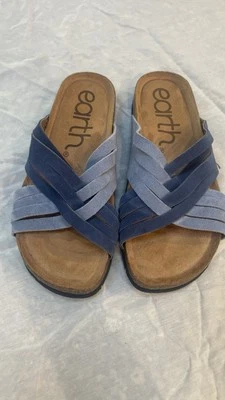 Sandalias Earth para mujer 8M azul gamuza diapositivas banda cruzada sin cordones informales cómodas nuevas Foto 1 de 4