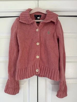 Cárdigan Ralph Lauren Rosa Niñas 6 Collares Salmón Polo Poni Logo Tejido Preppy Foto 1 de 4