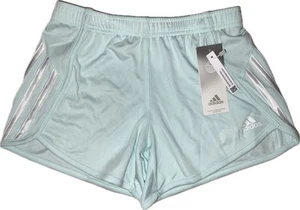 ADIDAS Ice Mint/White 3-STRIPE MESH RUNNING/TRAINING SHORTS BIG GIRLS M 10/12 - Picture 1 of 3