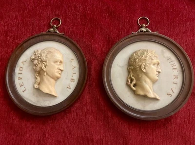 A SUPERB PAIR OF MARBLE WALL CAMEOS DEPICTING TIBERIUS AND GALBA LEPIDA c1860 - Image 1 of 4