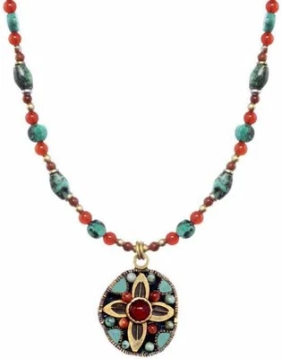 Collar Michal Golán Redondo Aqua y Naranja Piedra Mineral Tono Dorado Nuevo con Etiquetas Foto 1 de 2