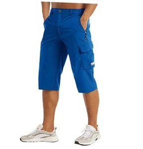 Men's Workout Gym Shorts Quick Dry 3/4 Capri Pants Zipper Pockets Hiking - Picture 1 of 7