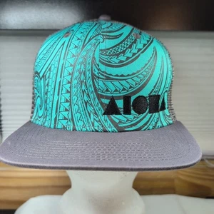 Double Portion Supply ALOHA Mesh Kakau Design Snapback Surf Trucker Hat  - Picture 1 of 10