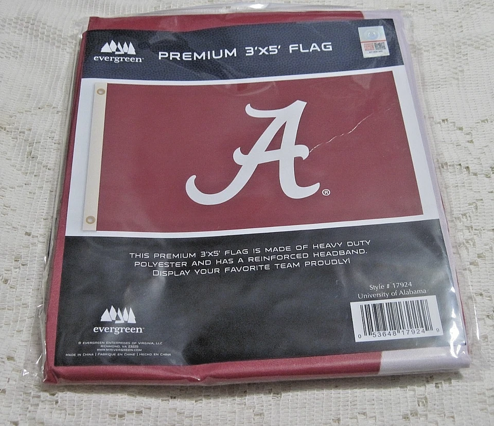 UNIVERSIDAD DE ALABAMA MAREA CARMESÍ UNILATERAL BLANCA UNA BANDERA DE CASA DE 3' X 5' 17924 NUEVO Foto 1 de 1