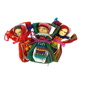 Guatemaltekische Sorgenpuppen echte Handarbeit Maya Fair Trade eine große Puppe mit Tasche - Bild 1 von 3
