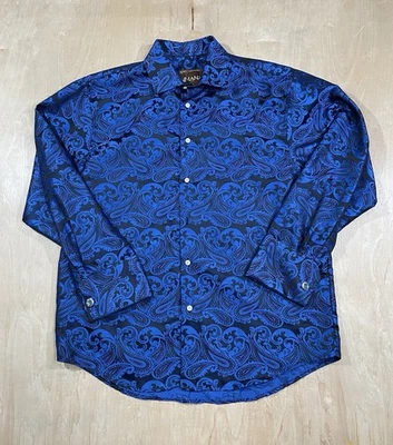Manzini Shirt Mens Large Paisley Button Up Long Sleeve French Cuff - Image 1 of 4