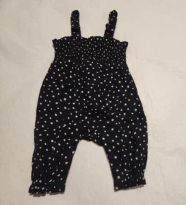 NWT Old Navy Black White Print Smocked Sleeveless Romper One Piece Baby Girl - Picture 1 of 1