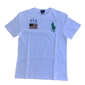 Polo Ralph Lauren Shirt Crew Neck Sz XL (18-20) Youth Short Flag Sleeve White - Picture 1 of 9