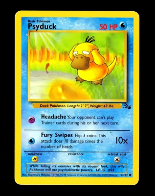 1999 Pokemon PSYDUCK Fossil Set INK DOT ERROR Non Holo MISPRINT Card 53/62 Rare - Image 1 of 3