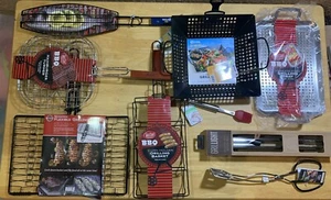 BBQ Barbecue Grill Grilling Baskets Tray Tongs 9 Piece Set Accessories - Picture 1 of 6