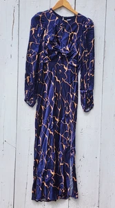 Astr The Label Women's Navy Puff Sleeve Suzy Satin Cutout Maxi Dress Sz XS - Picture 1 of 12