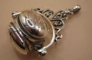 Pretty English Hallmarked Sterling Silver Spinner Photo Fob - Albert Watch Chain - Picture 1 of 9