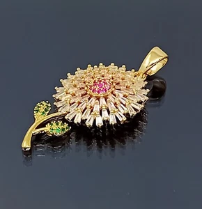18K Gold Gefüllt Atemberaubend Italienisch Simuliert Moissanit 18ct GF Gänseblümchen Anhänger 35 mm - Bild 1 von 10