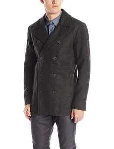 Kenneth Cole Reaction Men's Faux Leather Trim Pea Coat,Size S - Picture 1 of 1