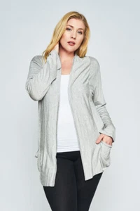 Cardigan leggero manica lunga tasca lunghezza tunica aperta davanti 1X 2X 3X   - Foto 1 di 3