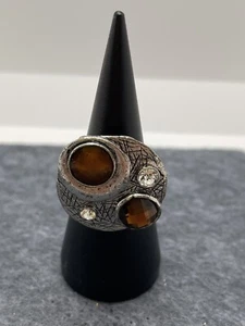 Anillo ajustable redondo texturizado tono plata bronce oxidado joyería de moda sin marca - Imagen 1 de 2