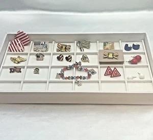 Vintage Patriotic Jewelry Lot Earrings Lapel Pins Eagle Pendant & More 18 Pieces - Picture 1 of 14