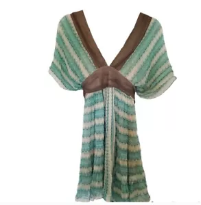 DEVELOPMENT ERICA DAVIES SZ 6 S SMALL 100% SILK Green Brown Dress SLEEVELESS - Picture 1 of 6