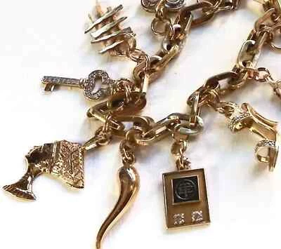 Vintage 14k Gold Charm Bracelet, Collectable Gold Charms, Diamond Key Charm - Image 1 of 4
