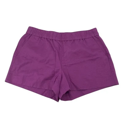Pantalones Cortos J Crew Para Mujer 10 Púrpura Bolsillos Cortos Mezcla Lino/Algodón Cintura Elástica Foto 1 de 4
