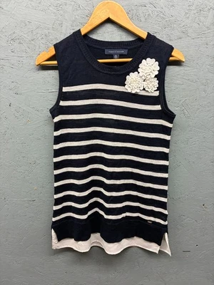 Tommy Hilfiger Suéter Sin Mangas Para Mujer XS Azul Marino Blanco Rayas Floral Embellecido Tejido Foto 1 de 4