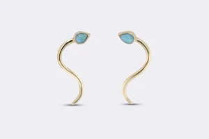 14k Yellow Gold 0.55tcw Larimar Ear Climber Earrings (1.90g.) - Picture 1 of 4