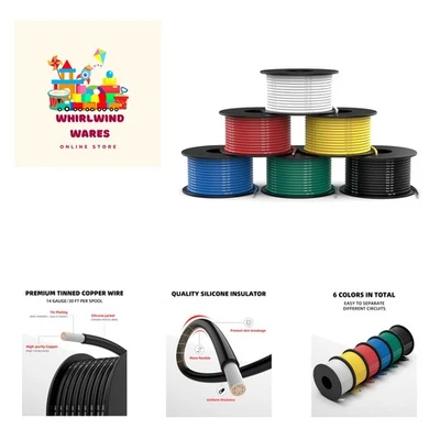 14 AWG Silicone Wire in 6 Stunning Colors - 180ft DIY Electrical Wire Kit - Image 1 of 4