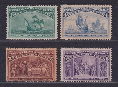 United States Scott 232-235 Unused 1893 Columbian Expo 3¢ to 6¢ SCV $200 - Image 1 of 2