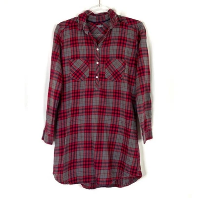 Aerie Red Plaid Button-Up Pajama Sleep Shirt Nightgown Cotton Flannel Medium - Image 1 of 4
