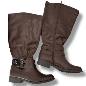 NEW Macy's Brown Wide Calf Riding Boots Size 9M WC Tall Knee High Style & Co. - Picture 1 of 7