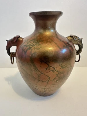 Jarrón vintage japonés de bronce de 7” Murashido aleación especial doble cabeza de elefante Foto 1 de 4