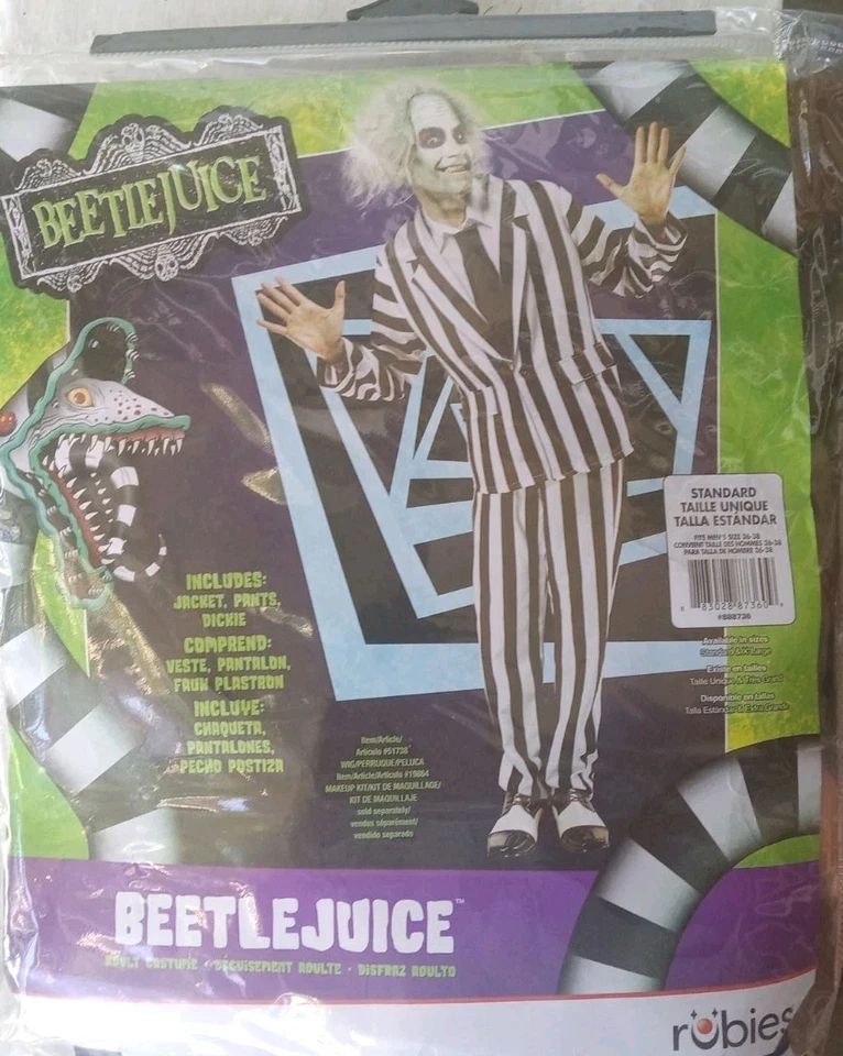 Nuevo Disfraz de Beetlejuice Adulto, Hombre Talla Estándar 36-38. ¡Envío rápido! Foto 1 de 1