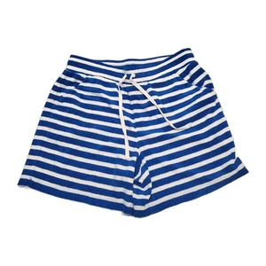 Talbots Stripe Terry cloth Beach Shorts Women $70 Stretch Cotton Pockets Blue  - Picture 1 of 4