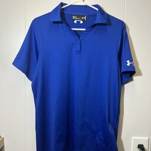 Under Armour Men's M Short Sleeve Royal Blue 93% Polyester Polo Shirt Heat Gear - Picture 1 of 6