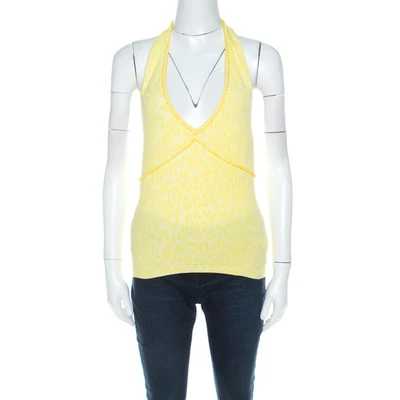 Blumarine Yellow Animal Printed Jacquard Bead Embellished Backless Halter Top M - Image 1 of 4