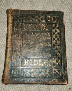 1903 HOLY BIBLE Antique FAMILY BIBLE AJ Holman ILLUSRATED self-pronouncing - Picture 1 of 15