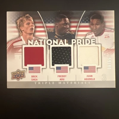 2012 Upper Deck MLS Triple Materials Card—Brek Shea, Freddy Adu, Juan Agudelo - Image 1 of 2