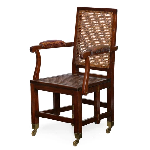 Johnstone & Jeanes Rare English Leather & Mahogany Metamorphic Armchair Cover