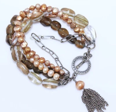 Silpada Copper Pearls Smoky Quartz 925 Sterling Tassel Toggle Bracelet B1412 - Image 1 of 4